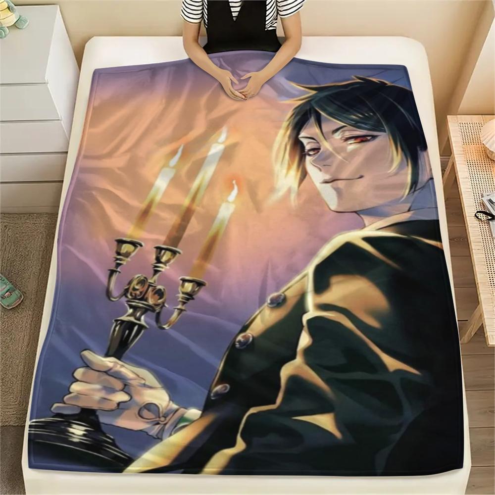 Flanelová deka s potiskem Black Butler, Vysoce kvalitní, Pohodlná pro všechna roční období, Domácí dekorace, Teplo a pohodlí, Perfektní pro vánoční dárky07