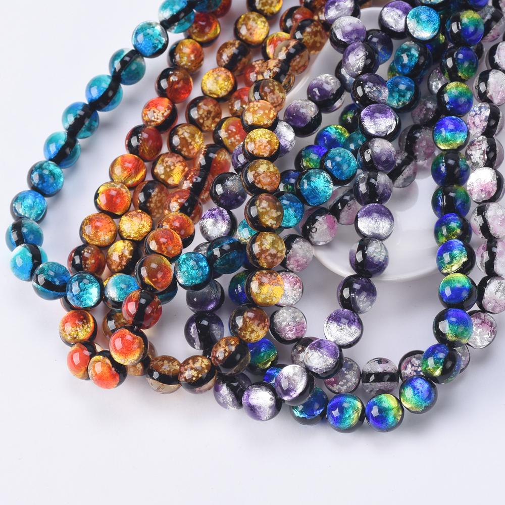 5 st Runda Självlysande 8mm 10mm 12mm Dubbelsidiga Handgjorda Lampwork Glas Lösa Pärlor för Smyckestillverkning DIY Hantverksfynd