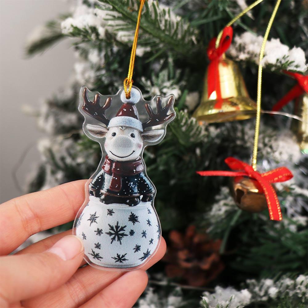 2D Plane Christmas Tree Pendant Santa Claus/Snowman/Elk Acrylic Christmas Decoration Hanging Painted Christmas Ornament for Home