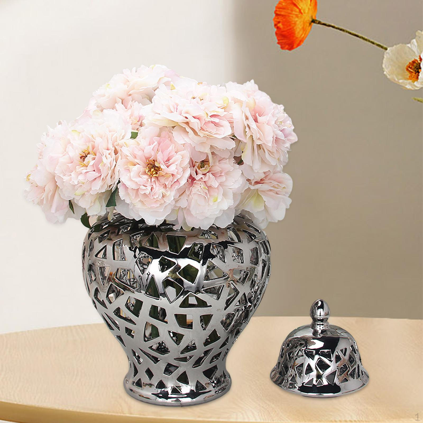 Ceramic Flower Vase, Porcelain Ginger Jar Handicraft Desktop Ornament Delicate Glazed Decorative