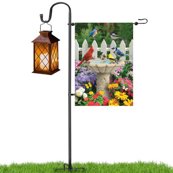 Garden Flag Stand with 5 Prong Base Heavy Duty Weather-proof Metal Outside Yard Patio 12x18-Inch Flag Pole Holder with Shepherd Hook