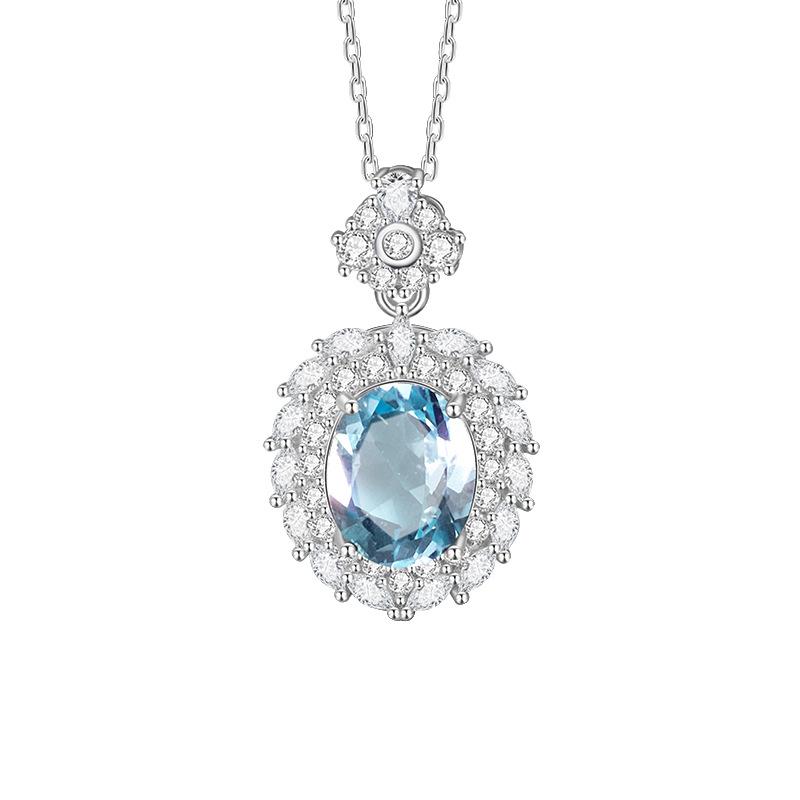 S925 Silver Necklace with Natural Gemstone/Garnet Pendant, Luxury Crystal Jewelry for Women
