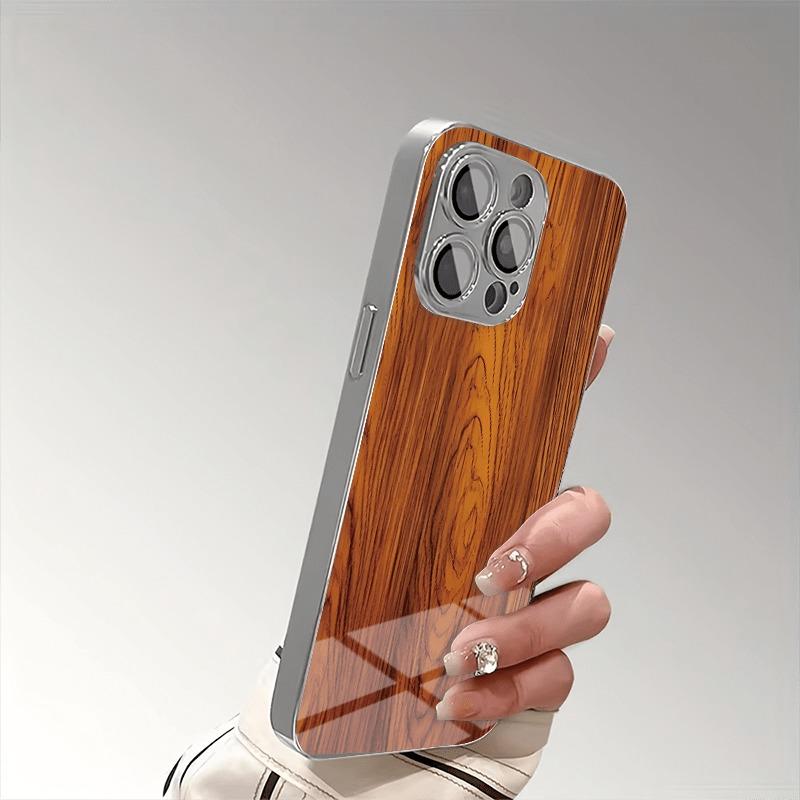 Massivholz-Texturmuster Gehärtetes Glas Handyhülle Für iPhone 17 16 15 14 13 12 11 Pro Max 16 Plus 17 Air Galvanisierte Abdeckung