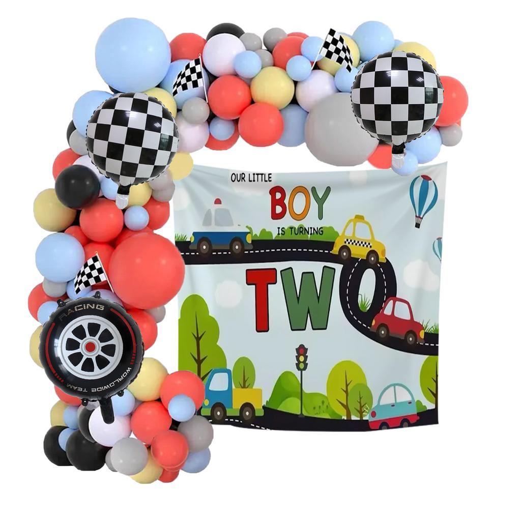 Racing Themed Birthday Party Balloon Boy Set With Background Cloth Baby Shower Venue Decoration