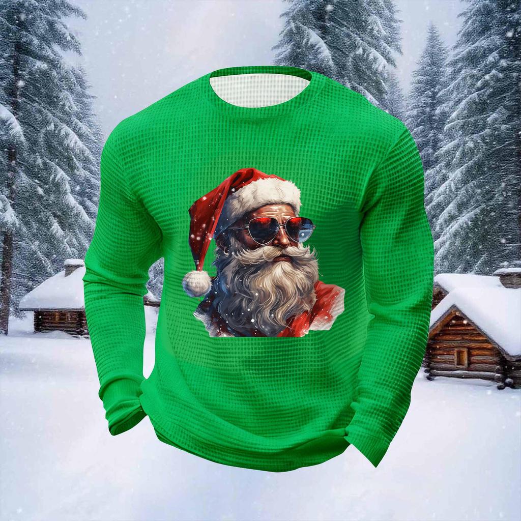 Pánské vánoční topy s kulatým výstřihem a dlouhým rukávem Pánské sportovní topy ve velkých velikostech s ležérním kulatým výstřihem