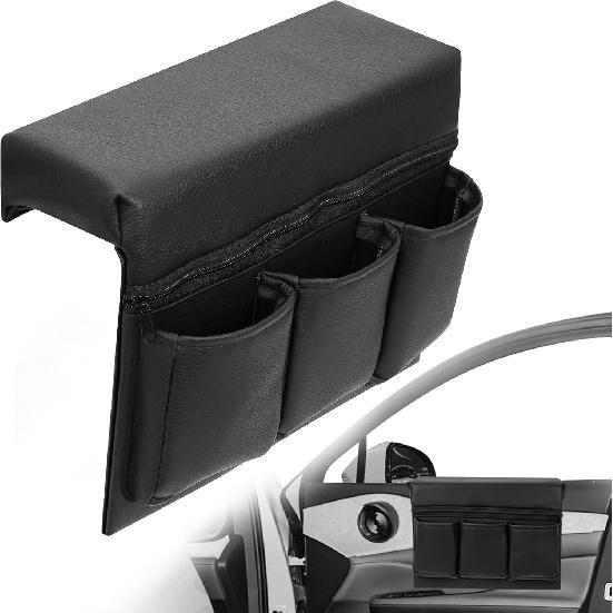 Car Window Side Storage Box,Leather Window Armrest Bag Black Car Door Window With Multiple Pockets,Universal Interior Accessories