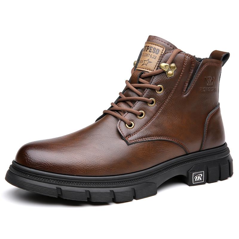 Winter velvet warm men's cotton shoes snow boots leather wool casual men's cotton boots high-top shoes non-slip