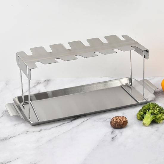 Izgara için Tavuk But Rafı 12 Yuvalı Paslanmaz Çelik But Rafı Damlama Tepsili Katlanabilir Tavuk Kanadı Rafı Eşit Pişirme İçin Kolay Temizlenebilir Izgara