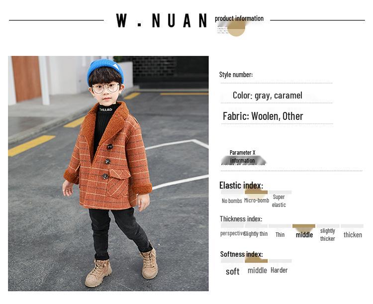 Chlapecký vlněný kabát střední délky - Podzim 2025 Módní flísová podšívka pro malé až střední děti