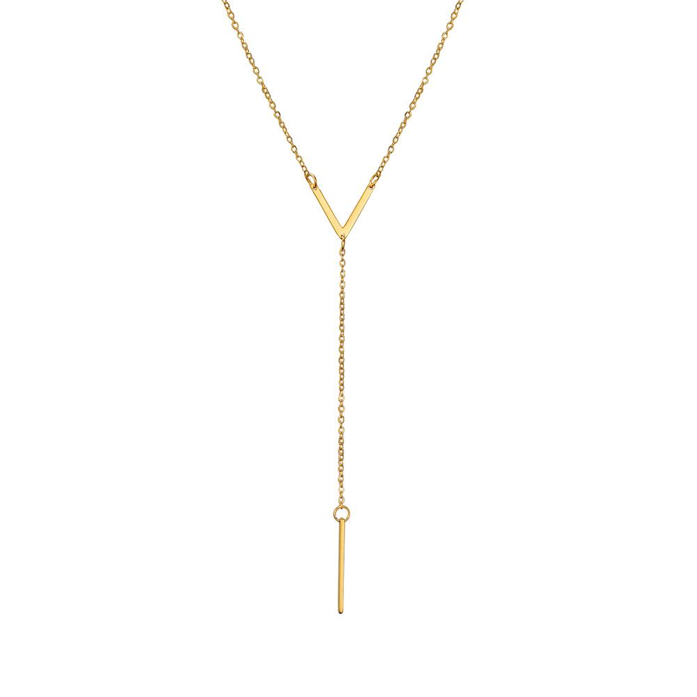 V Shaped Necklace with Bar for Women Stainless Steel Gold Chain Necklaces Party Jewelry Gifts