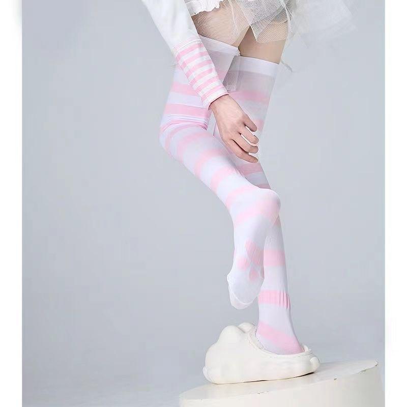 High, Horizontal Striped, Cat-paw, Cute Long, Over-the-knee Socks for Student Girls In A College Style