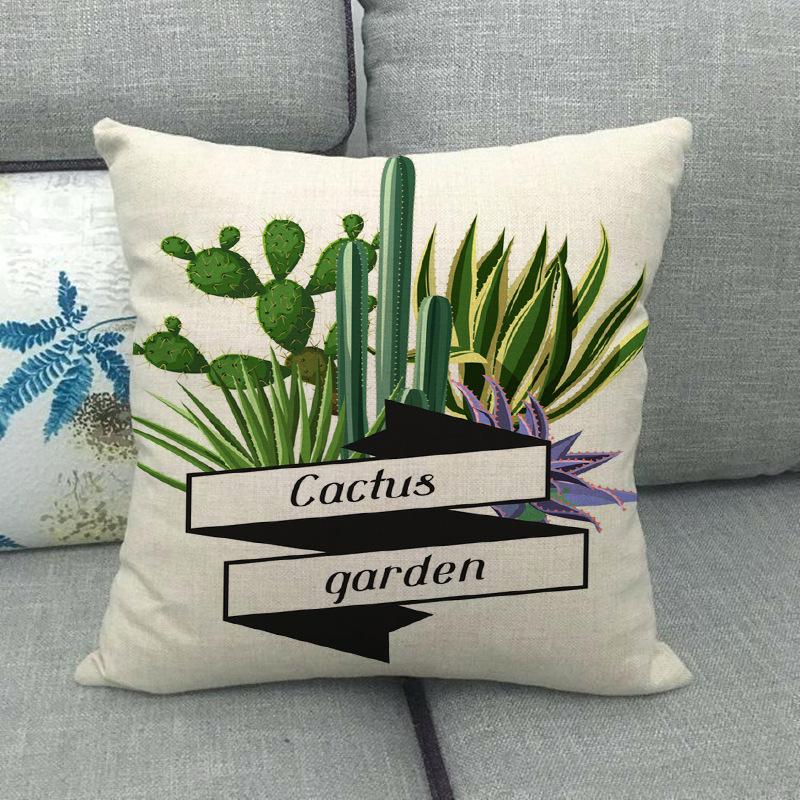 Green Plant Cactus Pattern Digital Printing Short Plush Pillow Covers For Car Sofa Office Cushion Cover Home Goods 60X60Cm