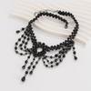 Dark Gothic Cross Pendant Necklace Female, Vintage Multilayer Beaded Tassel Collarbone Collar