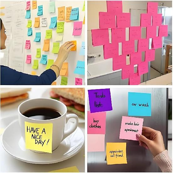 (16 Pads) Sticky Notes 3x3 inches Post It Notes Pads. 8 Bright Color Recyclable Self-Stick Notes. Easy to Stick for Office School Home