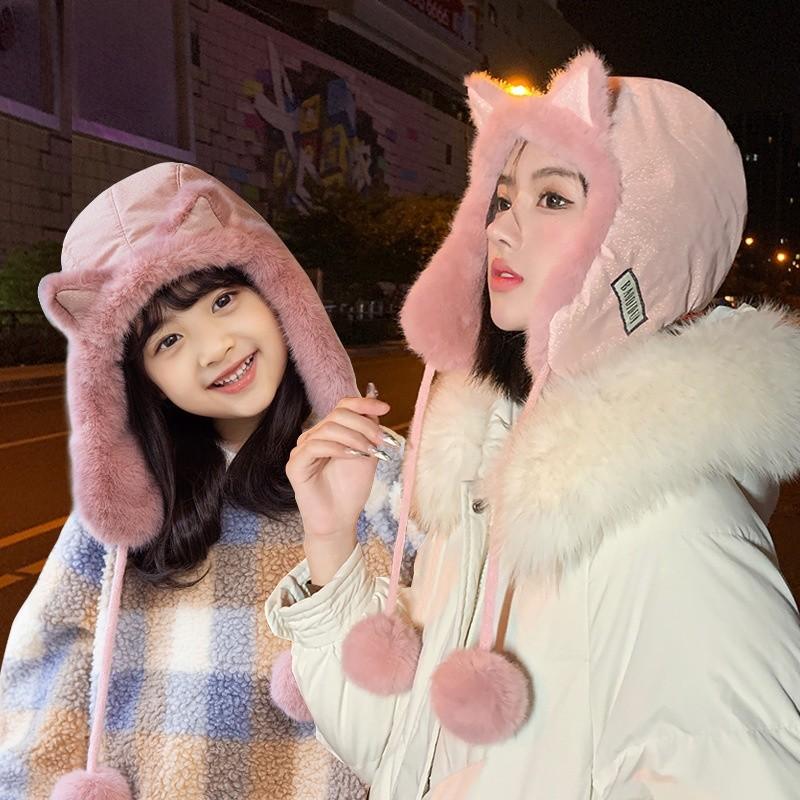 Winter Kids Hat With Fleece Lining And Cartoon Design For Cold Weather Comfort