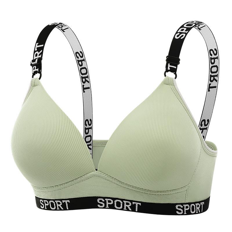 Women Wireless Bra Thin Push Up Lift Sports Bra Letter Strap Breathable Comfortable Shaping Supportive Everyday Fitness Underwear