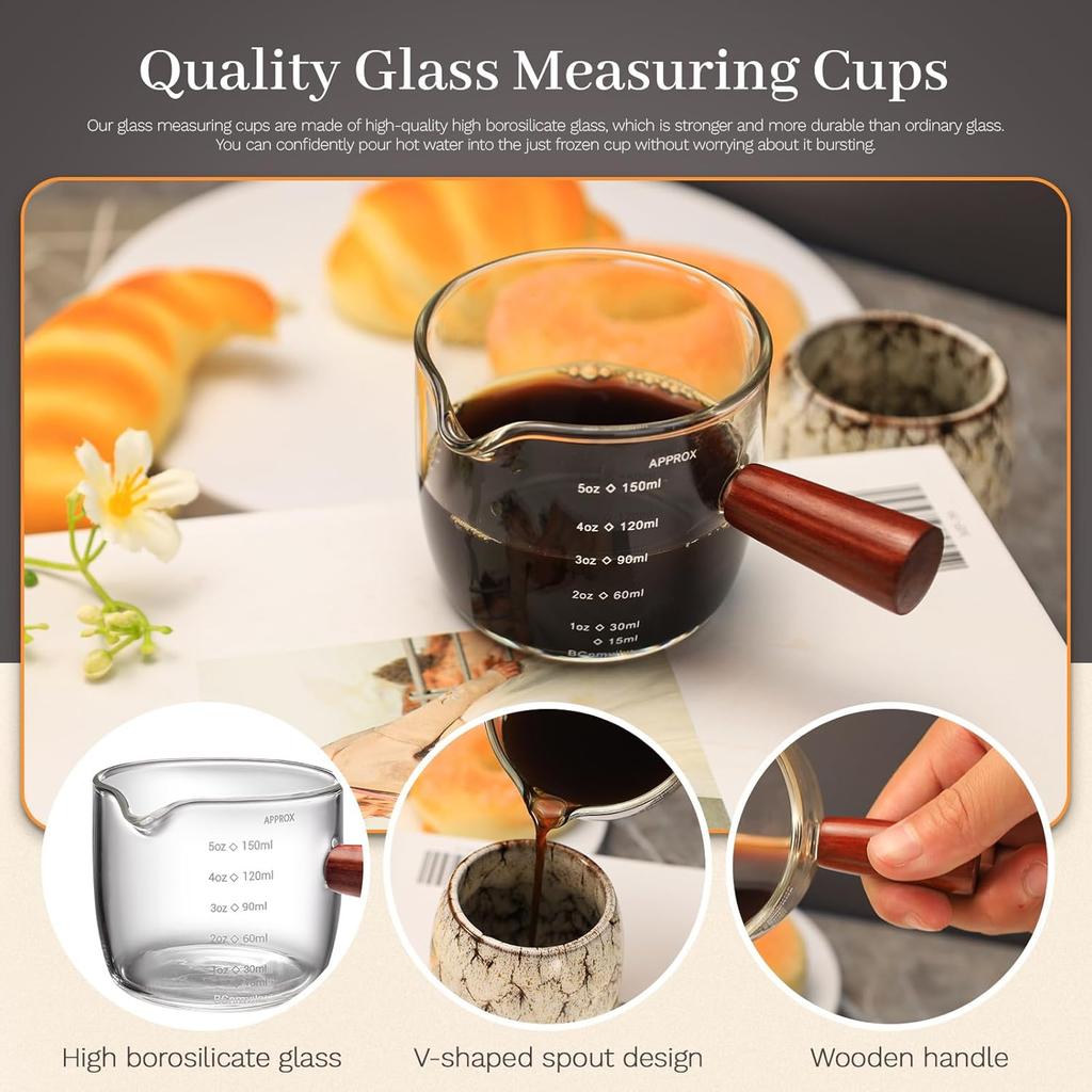 1 Oz Espresso Measuring Cup Shot Glasses Measuring Triple Pitcher Single Spout Glass Creamer Measure Cup for Barista Coffee
