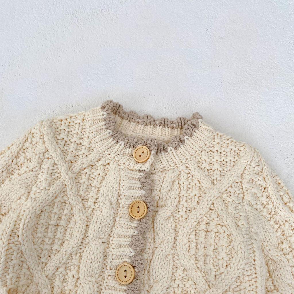 Baumwollstrickjacke mit Farbblock-Besatz für Babys und Kleinkinder – Unisex-Rundhalsausschnitt