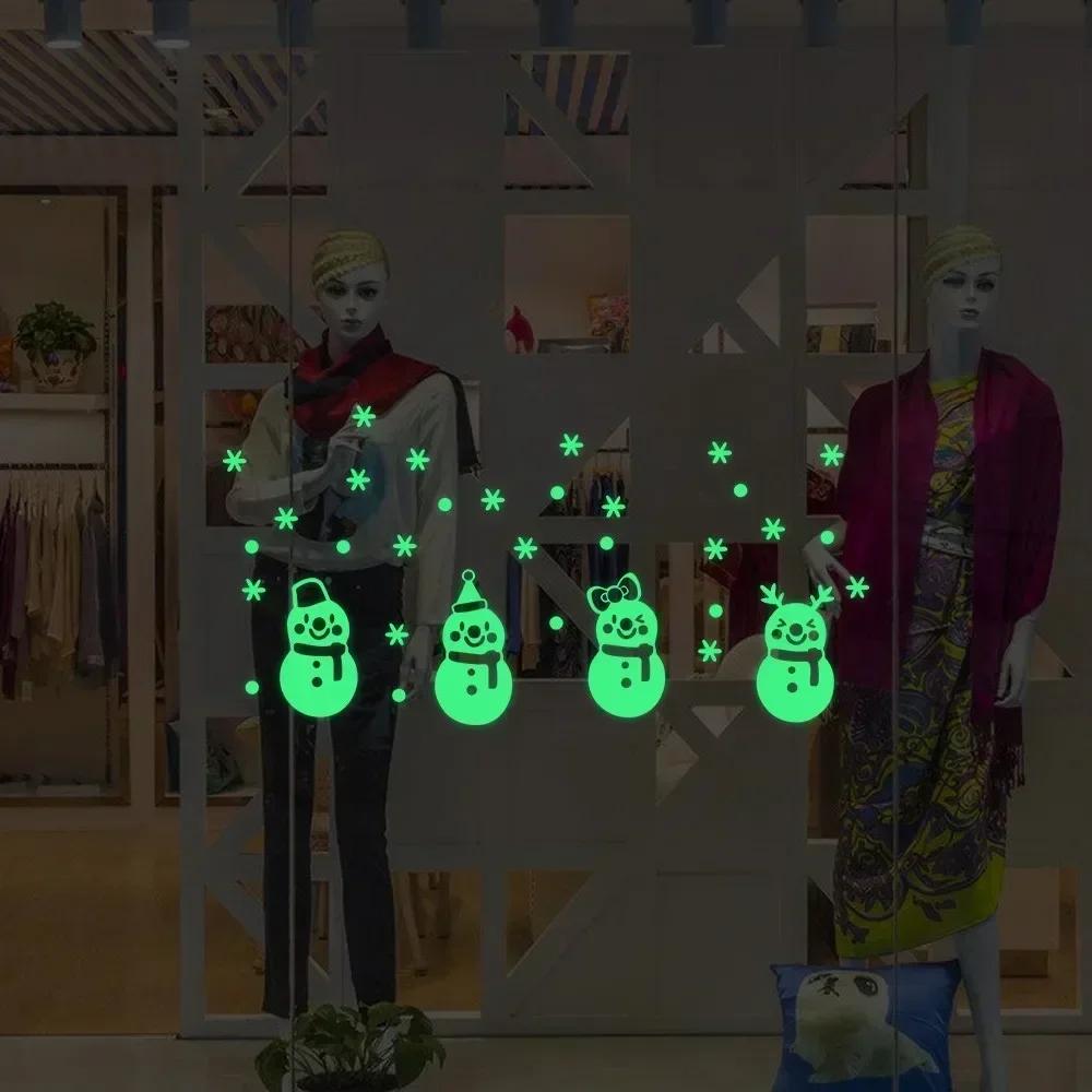 

Украшения для рождественской вечеринки Снеговик Наклейки на окна Рождественский свет Гостиная Светящиеся наклейки на ночь Товары для кануна Рождества зелёный