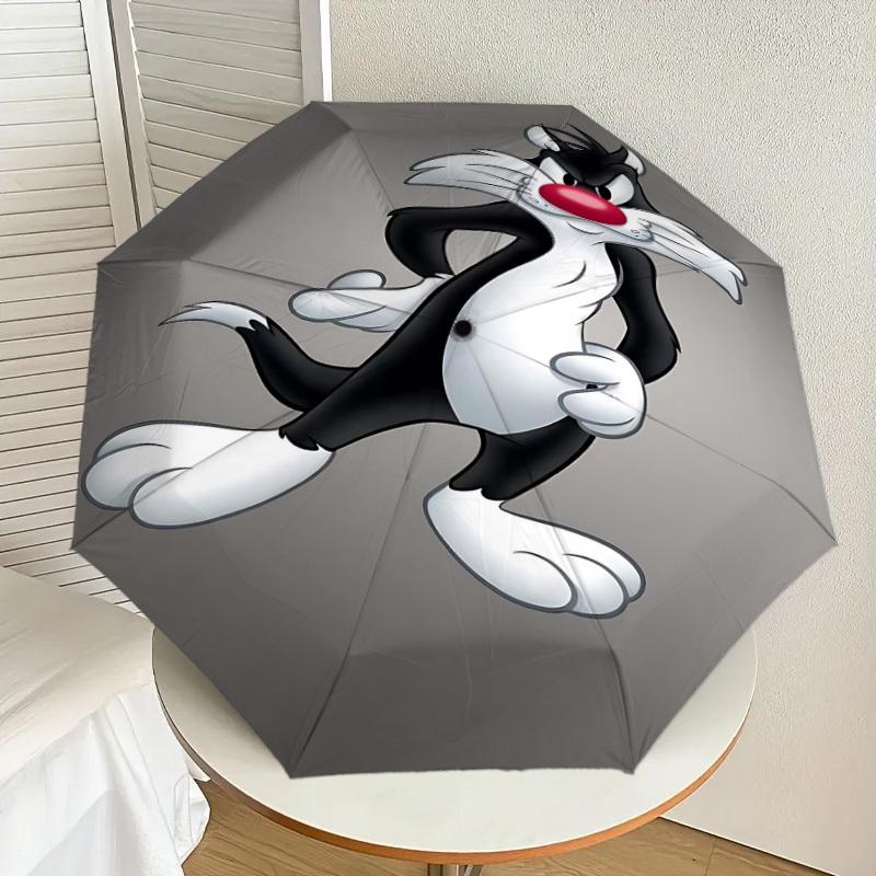 1PC Warner Cat Cartoon Automatic Open/Close Umbrella with Windproof, 10-Rib Sturdy Canopy, Durable Ribs1227A
