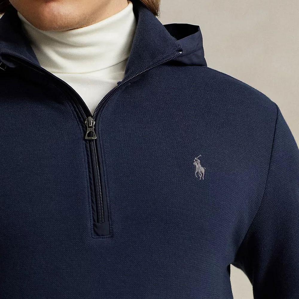 Polo Ralph Lauren Ensfarget Hettejakke med Lomme Halv Glidelås Herrejakker Marineblå 710926920-001