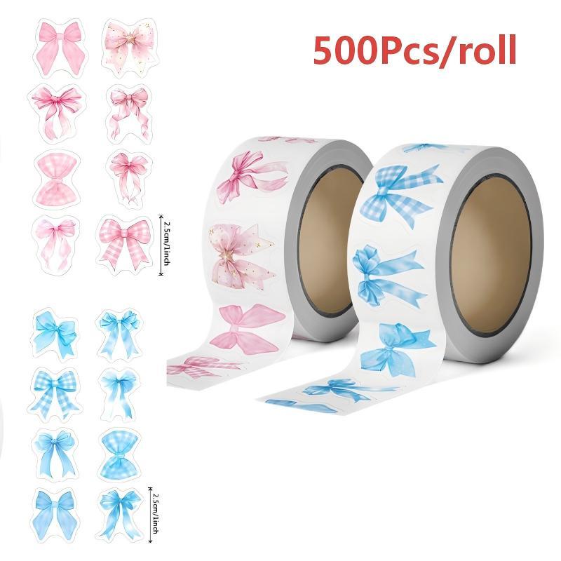 500Pcs/Roll Bow Print Stickers Waterproof Self-Adhesive Decals for Laptop Scrapbook Journal Packaging Decoration