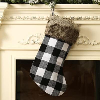 Christmas Stockings Plaid With Plush Cuff Stocking Decor Gift Bag