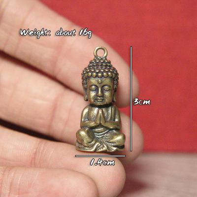 2pcs Copper Little Baby Buddha Statue Miniature Figurine Home Decoration Car Keychains Brass Teahouse Backpack Gifts