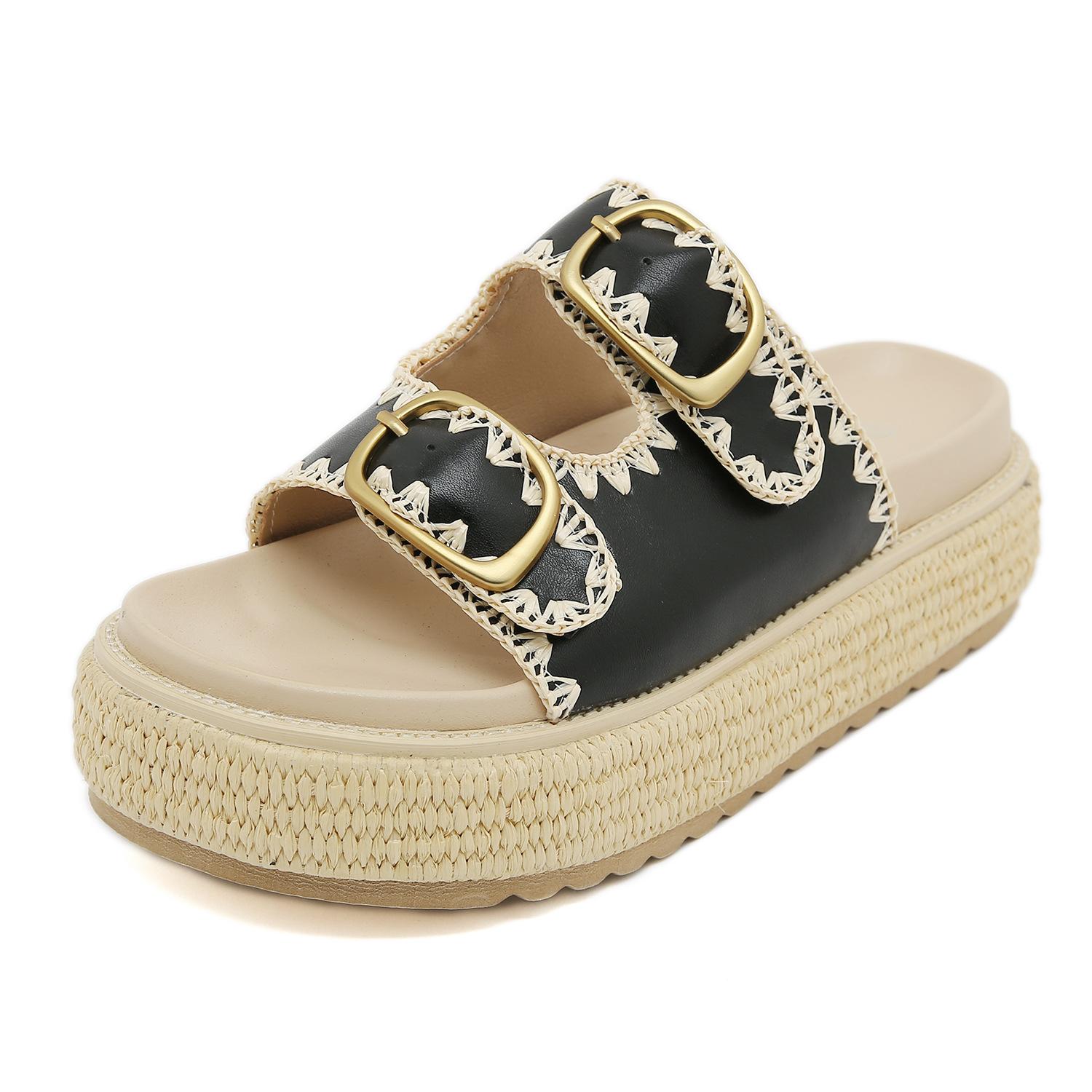 

Printed woven open-toed punk flat-soled sandals thick-soled breathable non-slip new trend comfortable women s shoes 41 чёрный