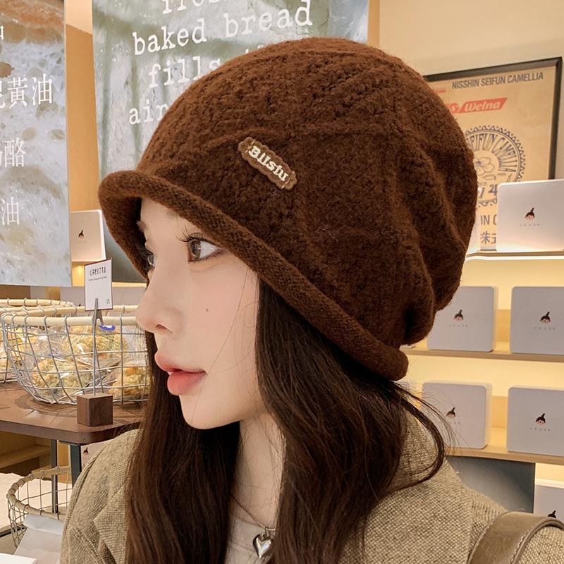 Sweet and Cute Wool Hat Women's Autumn and Winter Warm Ear Protection Plush Hat Big Head Circumference Knitted Hat
