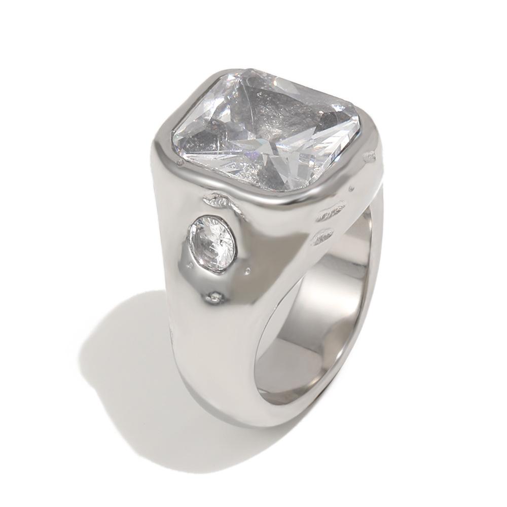 

Fashion Simple Inlaid Round Zircon Square Stainless Steel Finger Rings for Women Wedding Party Daily Wear Banquet Jewelry Gifts 8 срібний