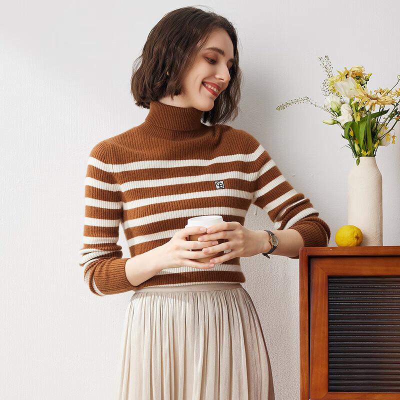 Damen Doppellatz Farbblock Kaschmir Strickpullover