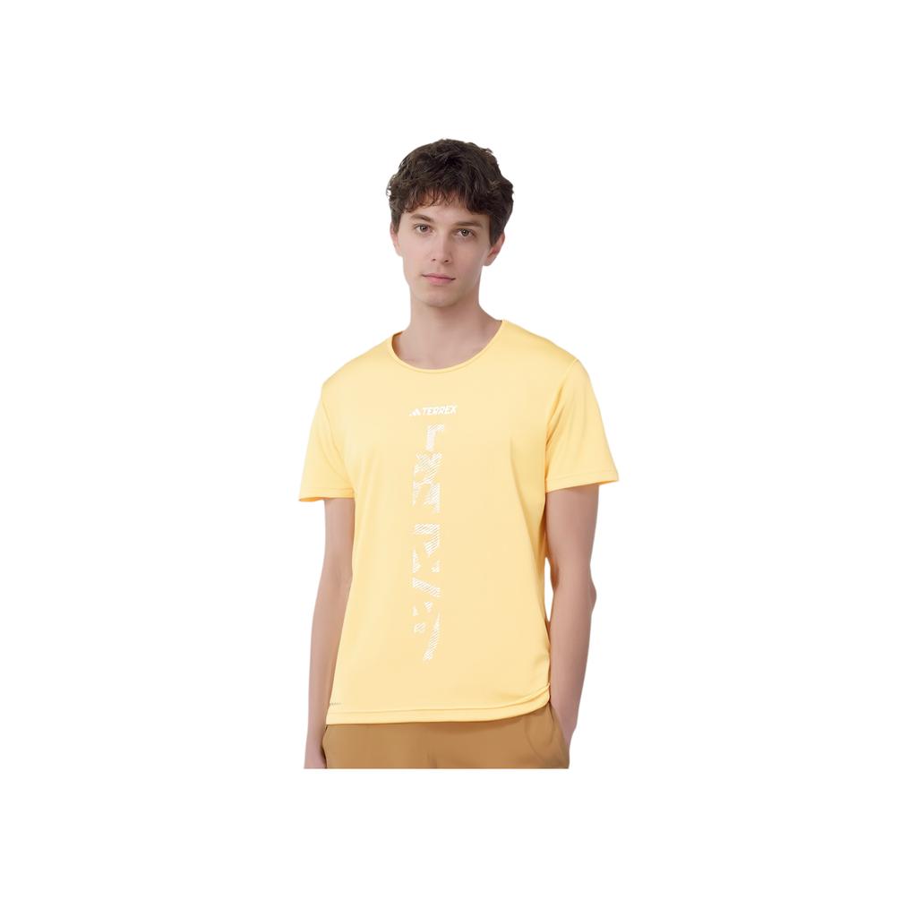 Adidas Letter Print Short Sleeve Outdoor Sports T-Shirt Men Tops Yellow IP4816