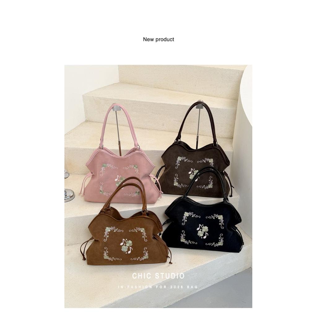 Hobo Bag Women Faux Leather Large Capacity Embroidered Drawstring Daily Commute
