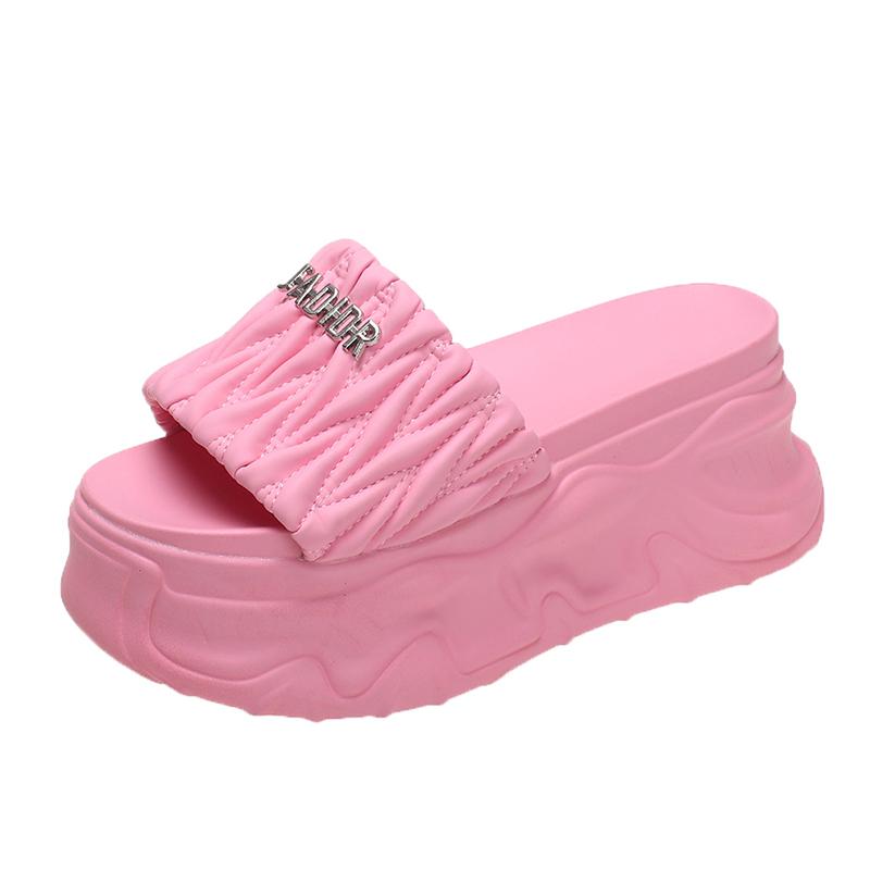 Móda Móda Kovová dekorace Robustní Platformové Sandály Dámské Léto 8CM Klínek Vysoké Podpatky Sandály Dámské Spodní Nazouváky Plážové Pantofle