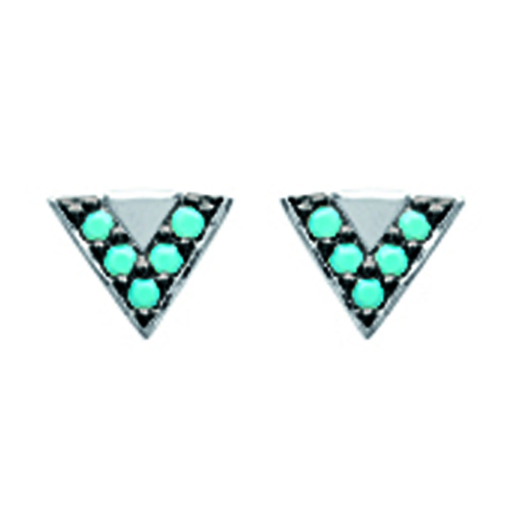 Les Trésors De Lily [N6240] - Silver 'Navajos' Turquoise Earrings (rhodium Plated) - 5x4 Mm