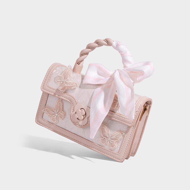 2025 Spring/Summer New Niche High-End Bowknot Embroidered Small Square Bag for Women, Chinese Style Lace Handbag
