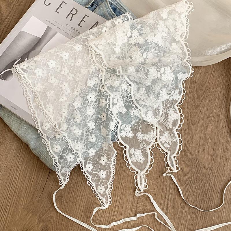 Lace Silk Scarf Headscarf Headband Pastoral Spring New Multi-functional Triangle Scarf Waist Seal
