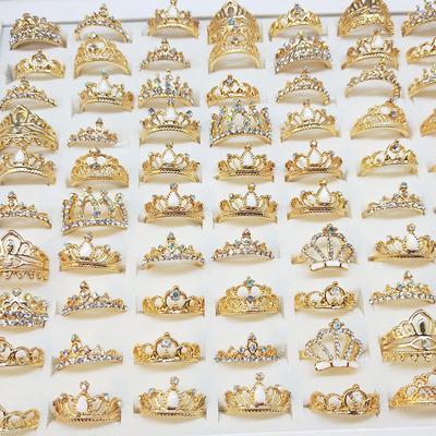10Pcs Women's Crown Alloy Ring Crystal Zircon Ring
