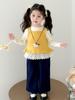 Autumn 2025 Girls' Polka Dot Knit Vest & Shirt Three-Piece Set
