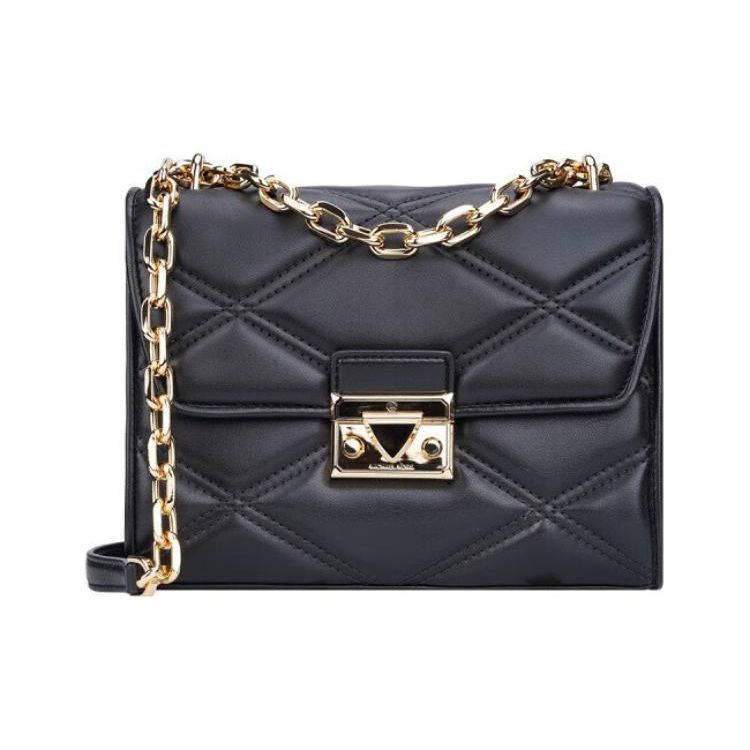Michael Kors Fashion Quilted Logo Chain Shoulder Bag Women Shoulder Bag Black 35S2GNRL2U-BLACK Medium