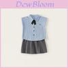 Childrens Summer Striped Girl Outfit With Cotton Blouse And Pleated Skirt For Casual Wear