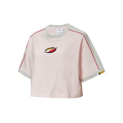 X Rdet Striped Patchwork Round Neck Short Sleeve T-Shirt Women Tops Pink 598074-73