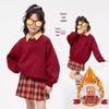 2026 Winter Girls' Plaid Two-Piece Suit: Velvet Top & Pleated Skirt