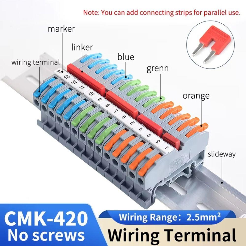 10Pcs CMK420 Din Rail Terminal Block 4mm2 11AWG Electrical Cable Connector for Electronics Wiring