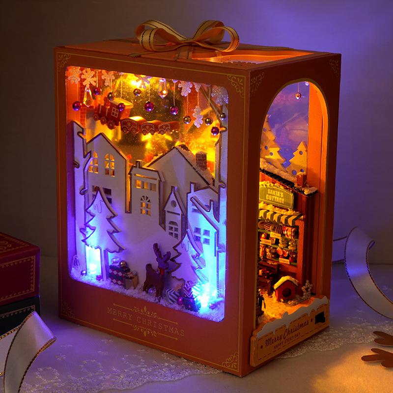 DIY Book Nook Kit Miniature Doll House With LED Light 3D Puzzle Model Building Wooden Bookshelf Bookend Toy Adults Birthday Gift