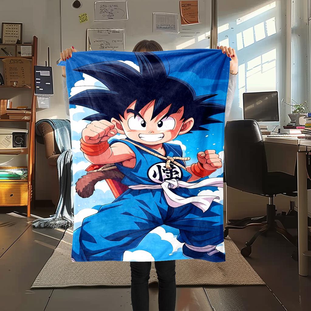 1PC Son Goku  Print Flannel Blanket, High Quality All Seasons, Home Decor, Warmth and Comfort, Perfect for Christmas Gifts