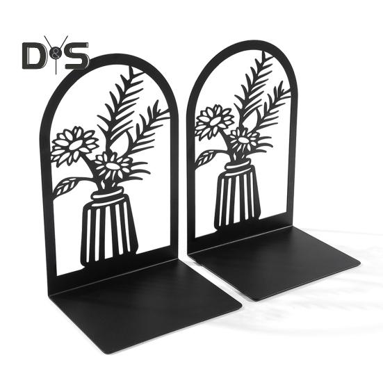 2ks Knihovna Konce knih Dutý květinový vyřezávaný vzor Vázy zarážky na knihy Design ve tvaru L Protiskluzový držák na knihy