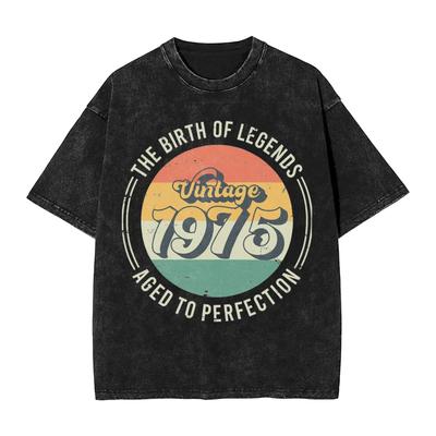 Washed T Shirt Vintage 1975 Made In 1975 Vintage T-Shirt Oversize Streetwear Short Sleeve Summer Tops Tees Men Women