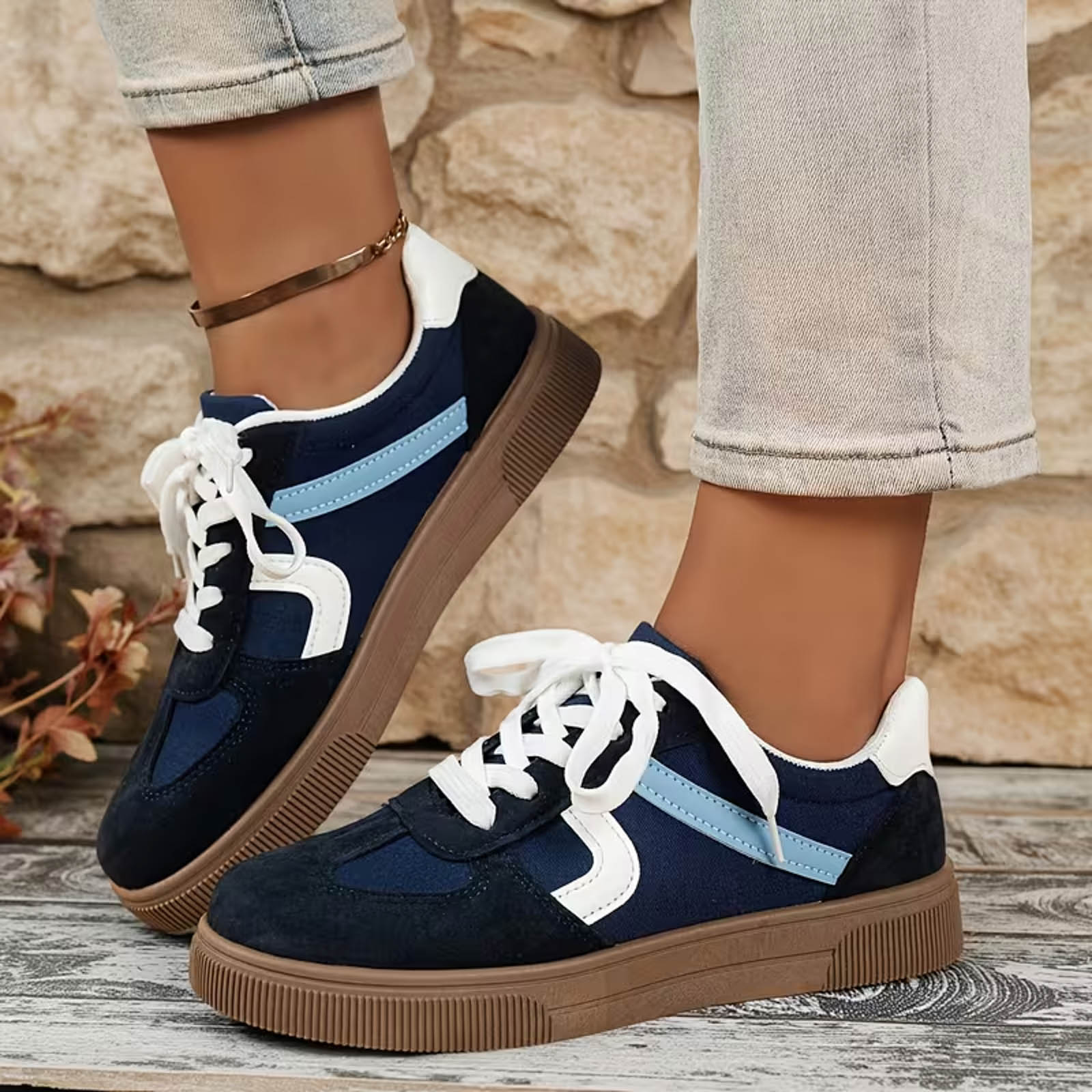 Women Comfortable Shoes Casual Color Blocked Retro Platform Flat Women S Sneakers Fashionable Casual Versatile Zapatos De Mujer 36 синий
